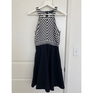 Black and Belt neck A-line dress